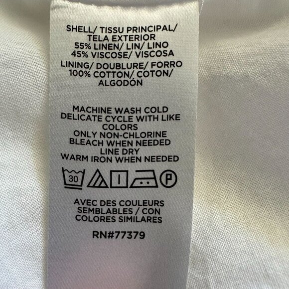 Ann Taylor ivory Linen Blend Short Puff Sleeve Button Front Midi Dress Size 16 - Picture 16 of 17